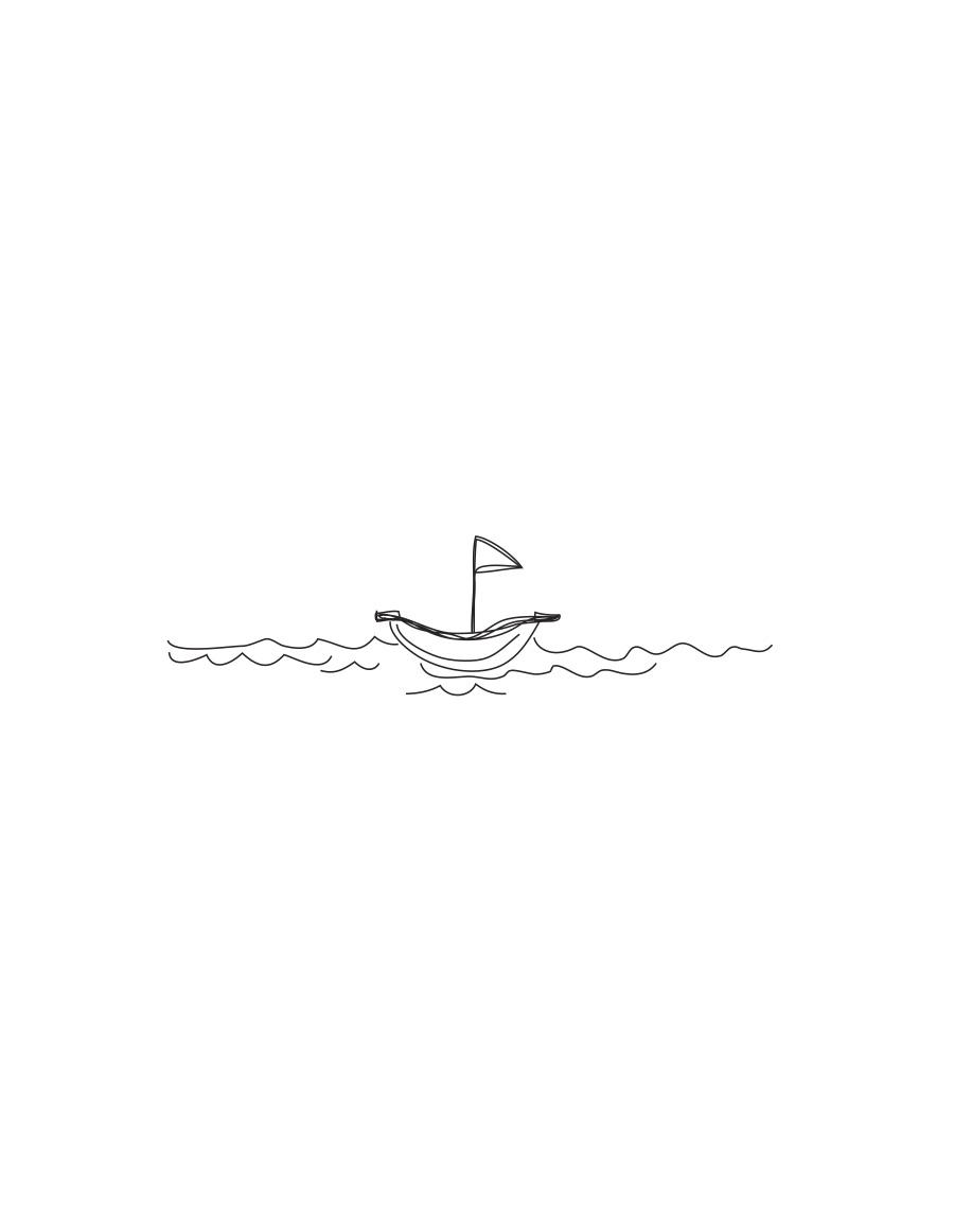 Simple dessin au trait noir d’un bateau sur l’eau évoquant un dessin d’enfant.